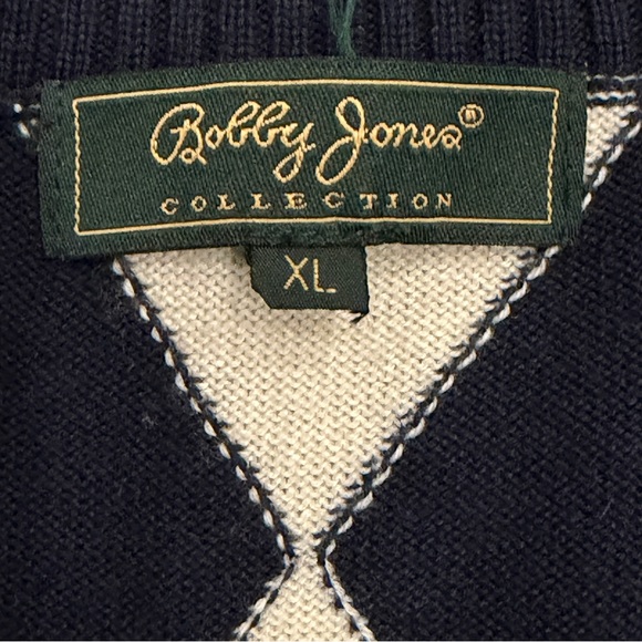 Bobby Jones Blue Argyle Diamond Sweater Vest Men XL Cotton Cashmere Golf Holiday - Picture 3 of 7